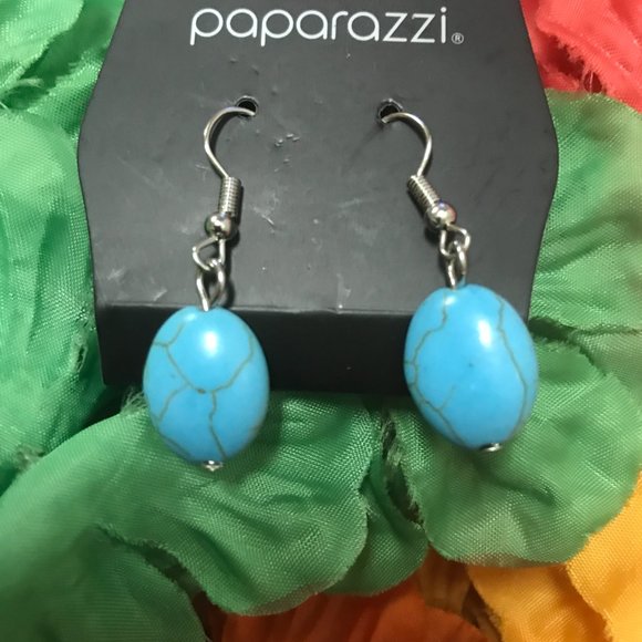 Paparazzi Turquoise-like Hanging Earrings - Picture 15 of 16